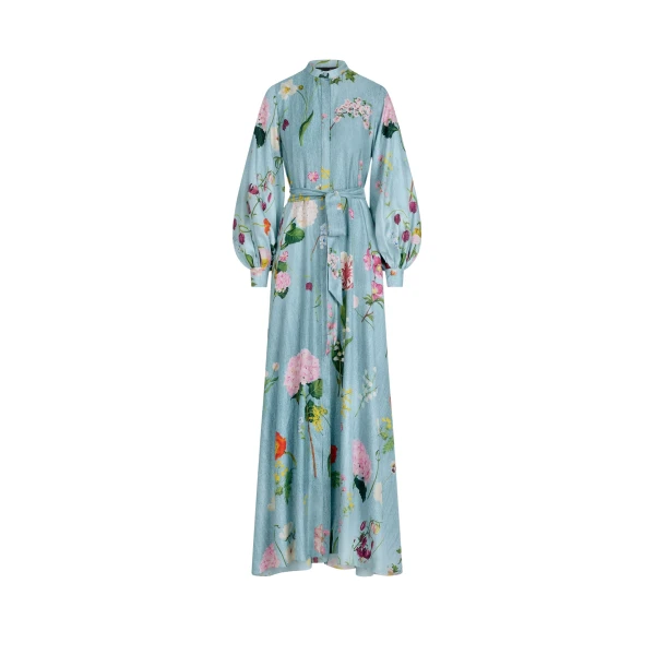 Oscar de la Renta Mixed Botanical Silk Twill Caftan