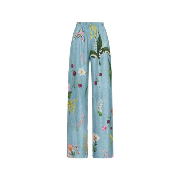 Oscar de la Renta Mixed Botanical Silk Twill Pant
