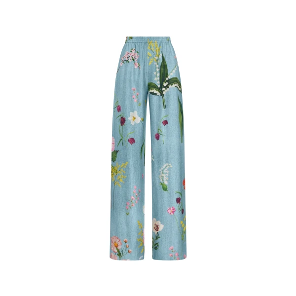 Oscar de la Renta Mixed Botanical Silk Twill Pant