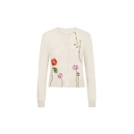 Oscar de la Renta Mixed Botanical Threadwork Cardigan