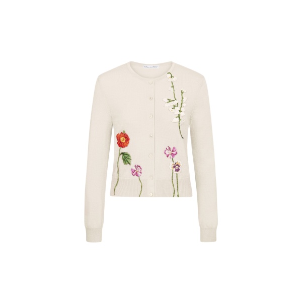 Oscar de la Renta Mixed Botanical Threadwork Cardigan