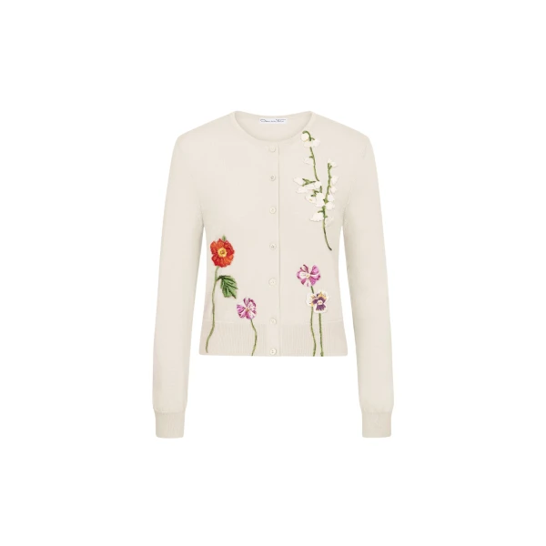 Oscar de la Renta Mixed Botanical Threadwork Cardigan