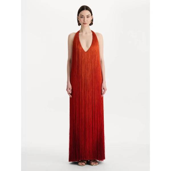 Oscar de la Renta Ombré Fringe Gown - Dresses - American Luxury Evening Wear at Coveti