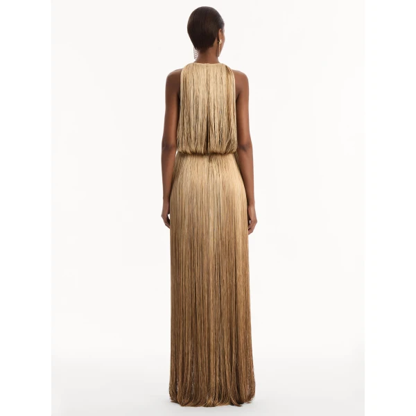 Oscar de la Renta Ombré Fringe Sleeveless Gown - Dresses - American Luxury Evening Wear at Coveti