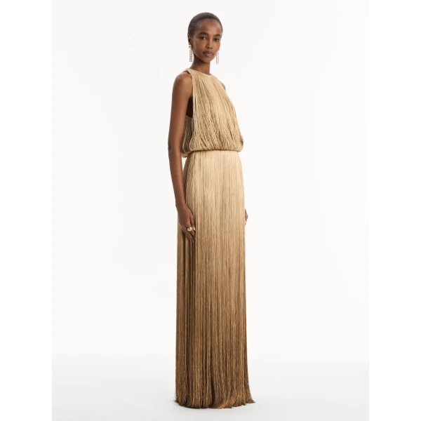 Oscar de la Renta Ombré Fringe Sleeveless Gown - Dresses - American Luxury Evening Wear at Coveti