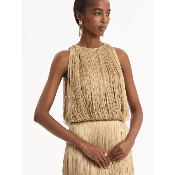 Oscar de la Renta Ombré Fringe Sleeveless Gown - Dresses - American Luxury Evening Wear at Coveti