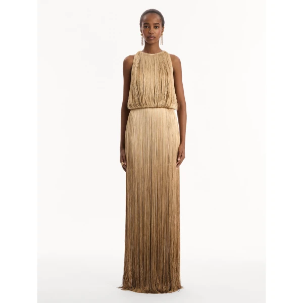Oscar de la Renta Ombré Fringe Sleeveless Gown - Dresses - American Luxury Evening Wear at Coveti