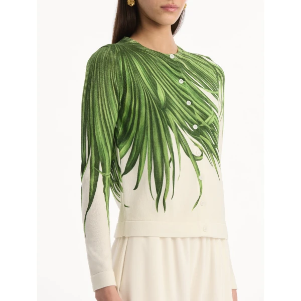 Oscar de la Renta Palm Leaves Cardigan - Knitwear - American Luxury Evening Wear at Coveti