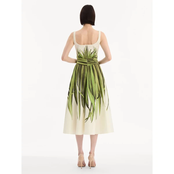 Oscar de la Renta Palm Leaves Cotton Poplin Dress - Dresses - American Luxury Evening Wear at Coveti