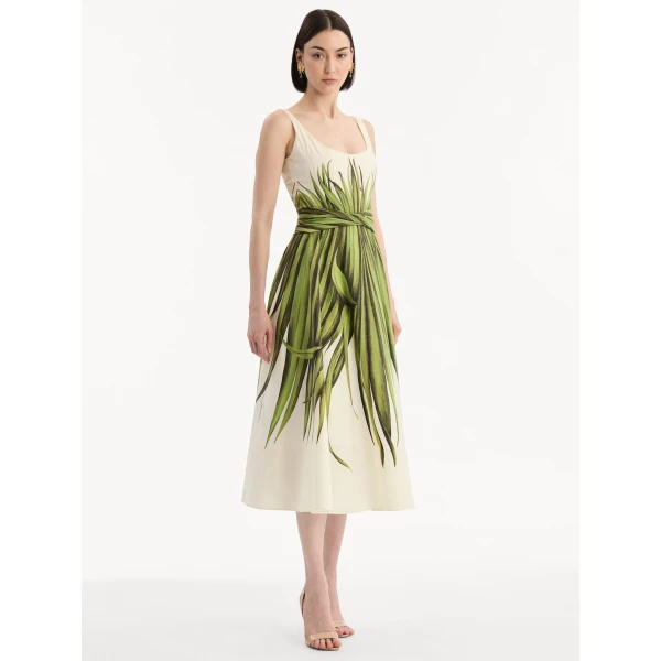 Oscar de la Renta Palm Leaves Cotton Poplin Dress - Dresses - American Luxury Evening Wear at Coveti