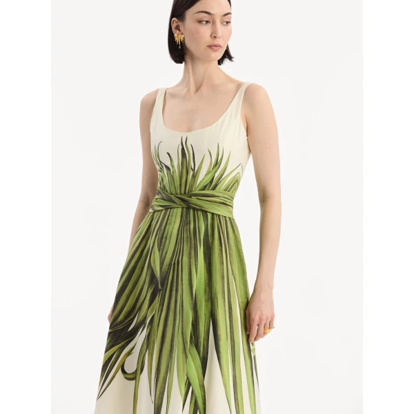 Oscar de la Renta Palm Leaves Cotton Poplin Dress - Dresses - American Luxury Evening Wear at Coveti