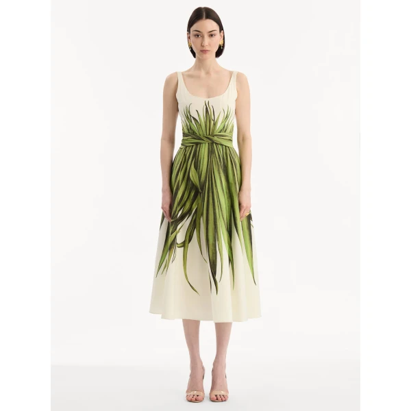 Oscar de la Renta Palm Leaves Cotton Poplin Dress - Dresses - American Luxury Evening Wear at Coveti