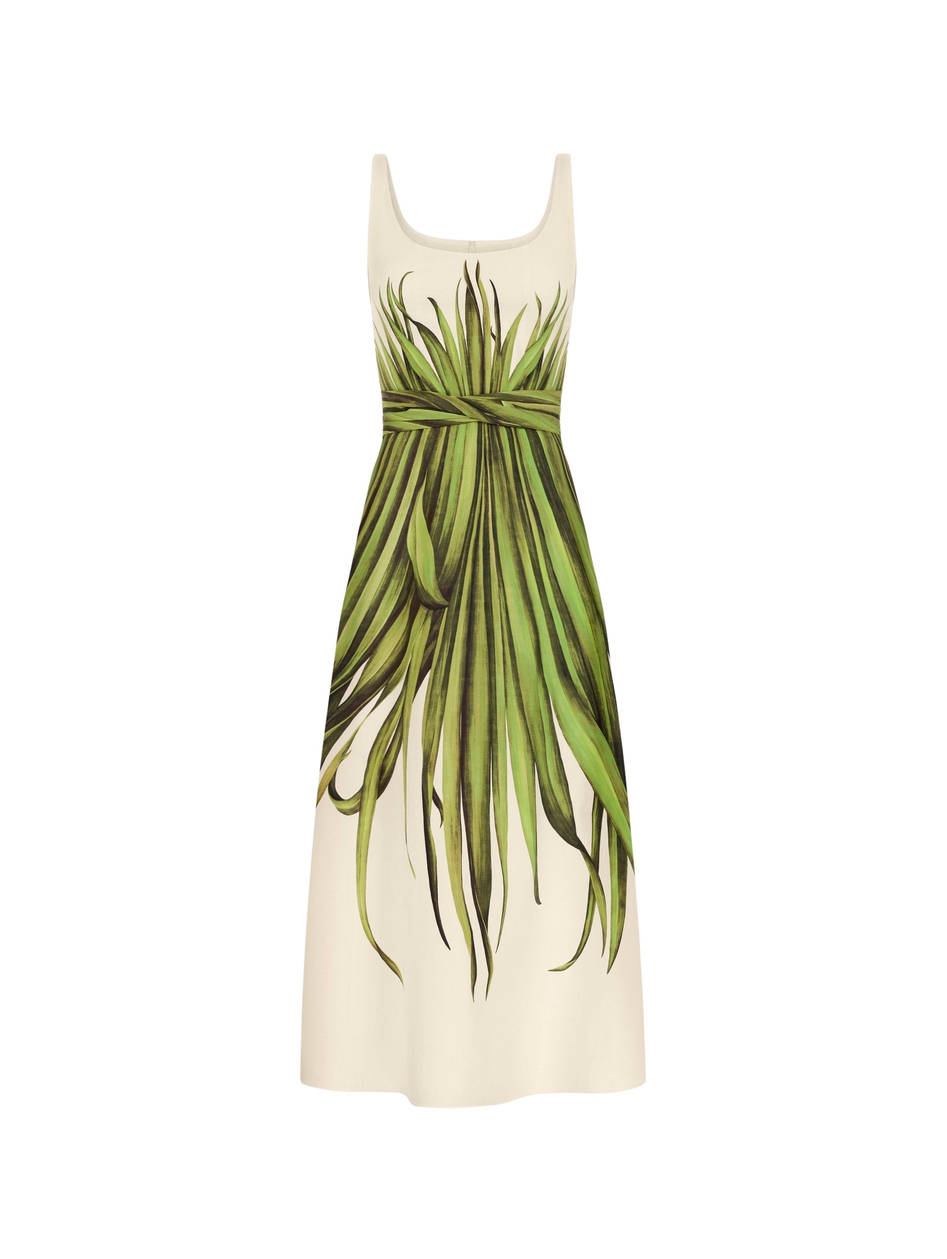 Oscar de la Renta Palm Leaves Cotton Poplin Dress - Dresses - American Luxury Evening Wear at Coveti