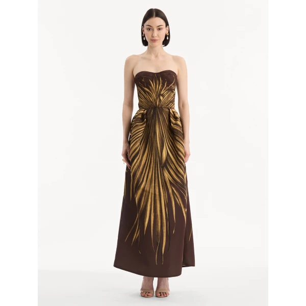 Oscar de la Renta Palm Leaves Faille Gown - Dresses - American Luxury Evening Wear at Coveti