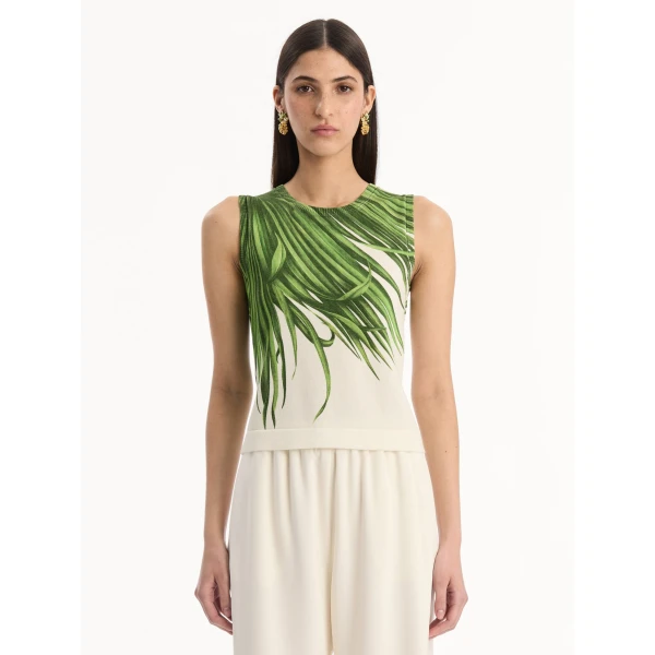Oscar de la Renta Palm Leaves Tank - Tops - American Luxury Evening Wear at Coveti