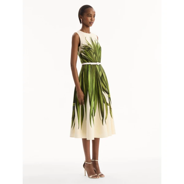 Oscar de la Renta Palm Leaves Wool-Blend Dress - Dresses - American Luxury Evening Wear at Coveti