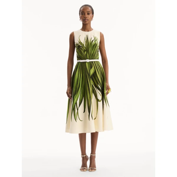 Oscar de la Renta Palm Leaves Wool-Blend Dress - Dresses - American Luxury Evening Wear at Coveti