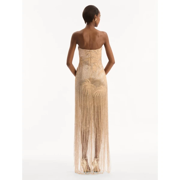 Oscar de la Renta Palm Tree Raffia Fringe Gown - Dresses - American Luxury Evening Wear at Coveti