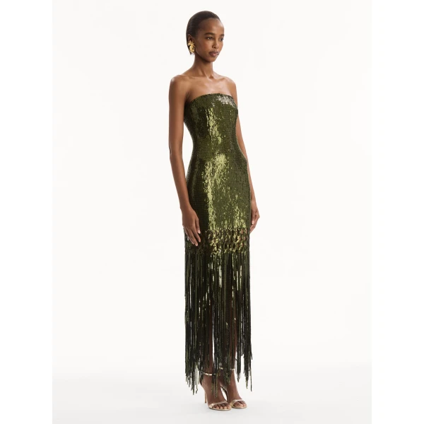 Oscar de la Renta Sequin Fringe Gown - Dresses - American Luxury Evening Wear at Coveti