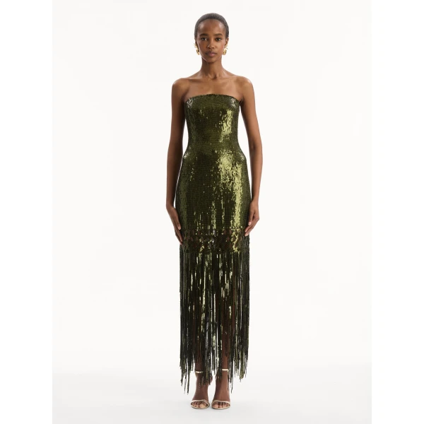 Oscar de la Renta Sequin Fringe Gown - Dresses - American Luxury Evening Wear at Coveti
