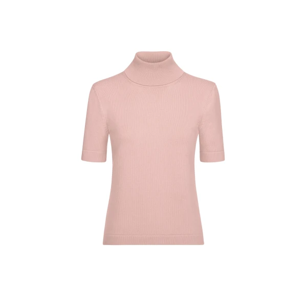 Turtleneck Wool Short-Sleeve Pullover