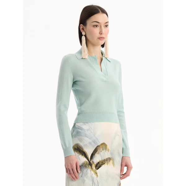 Oscar de la Renta Wool Polo Pullover - Knitwear - American Luxury Evening Wear at Coveti