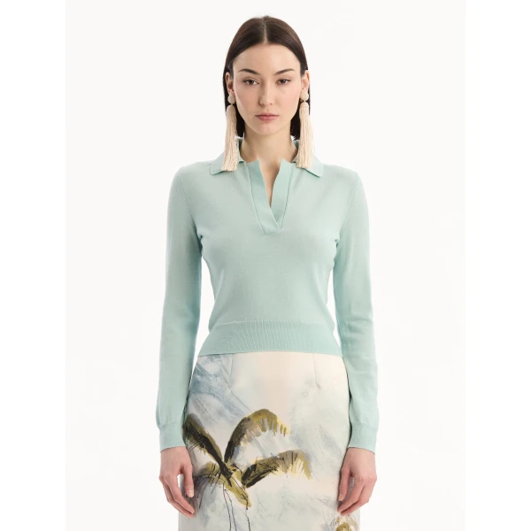Oscar de la Renta Wool Polo Pullover - Knitwear - American Luxury Evening Wear at Coveti