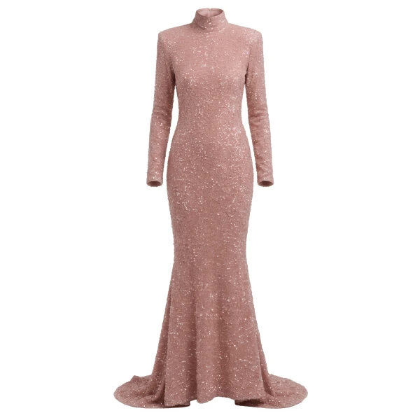 Sequin High-Neck Evening Gown