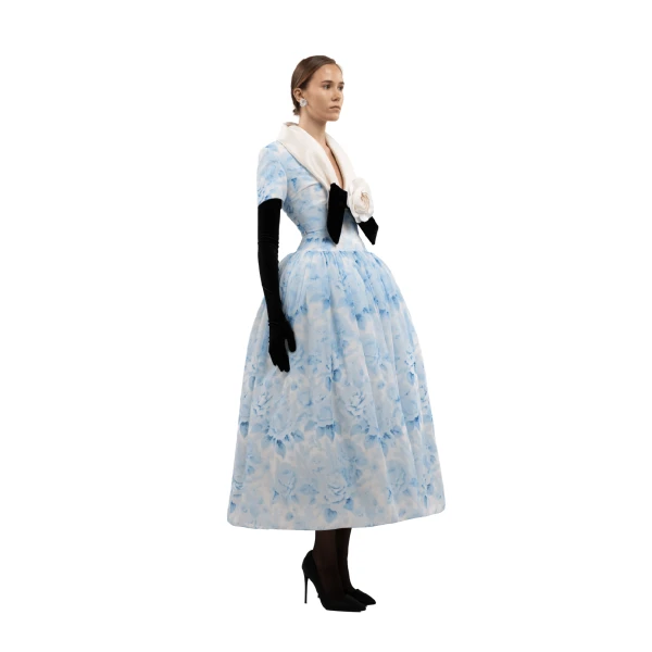 Sky Blue Rose Midi Dress
