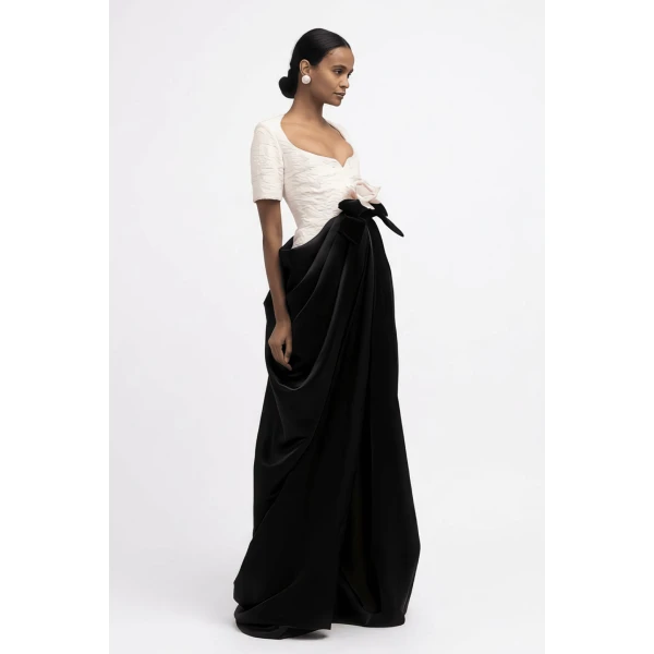Two-Tone Gown with Floral Waist Detail