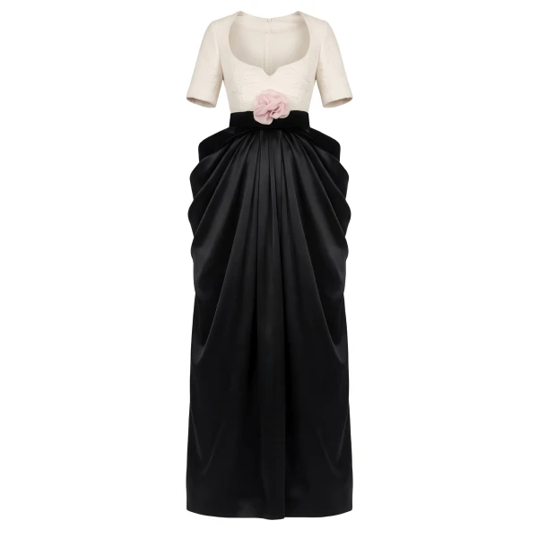 Two-Tone Gown with Floral Waist Detail