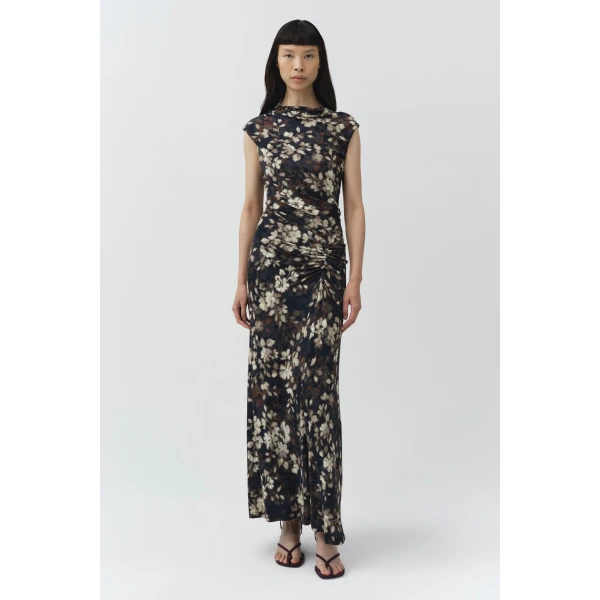 Simkhai Acacia Draped Jersey Midi Dress in Black Multi, view 3
