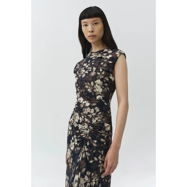 Simkhai Acacia Draped Jersey Midi Dress in Black Multi, view 4