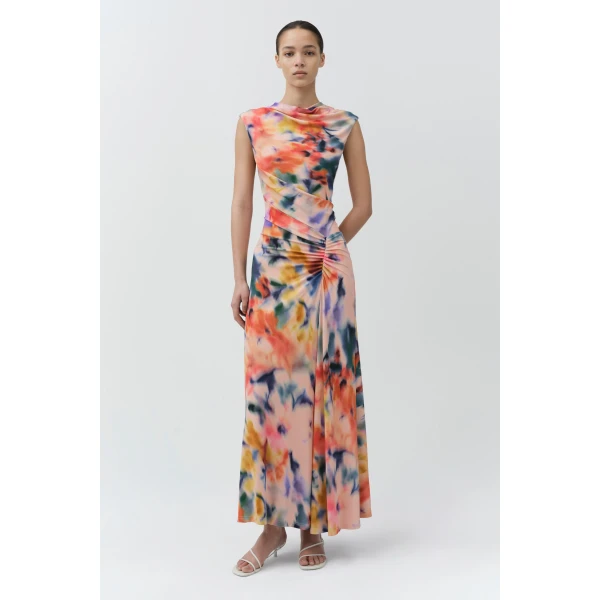 Simkhai Acacia Draped Jersey Midi Dress in Daisy Multi, view 4