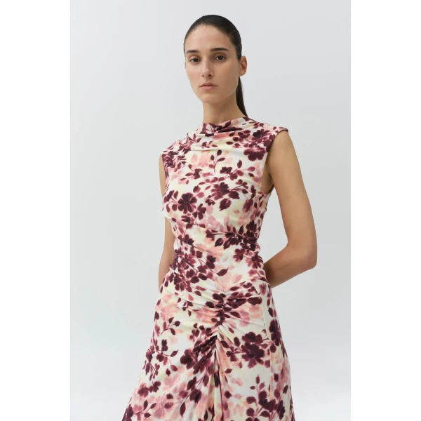 Simkhai Acacia Draped Jersey Midi Dress in Fig Multi, view 3