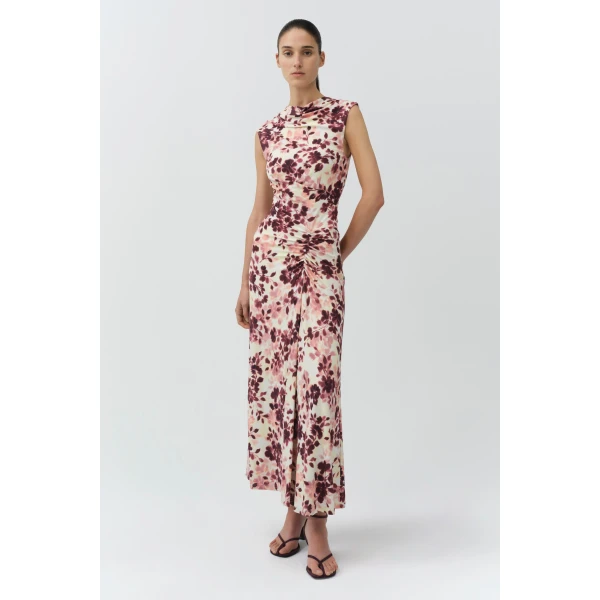 Simkhai Acacia Draped Jersey Midi Dress in Fig Multi, view 4