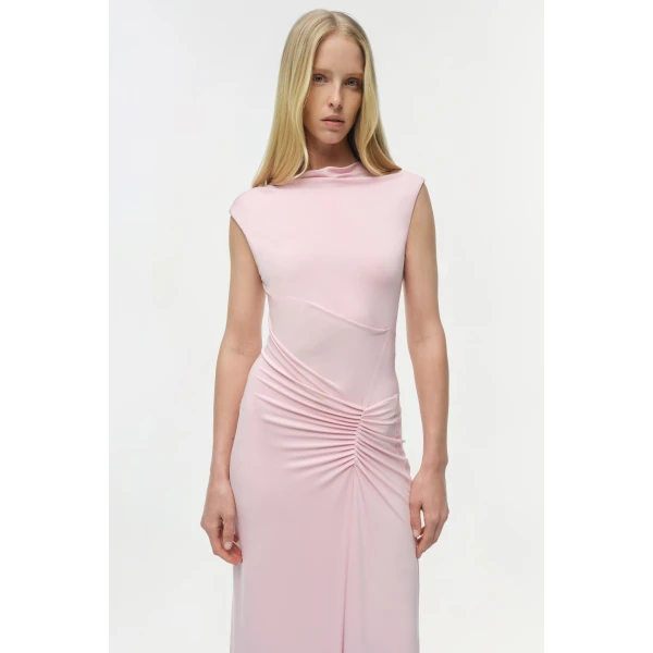 Simkhai Acacia Draped Jersey Midi Dress in Tulip, view 3