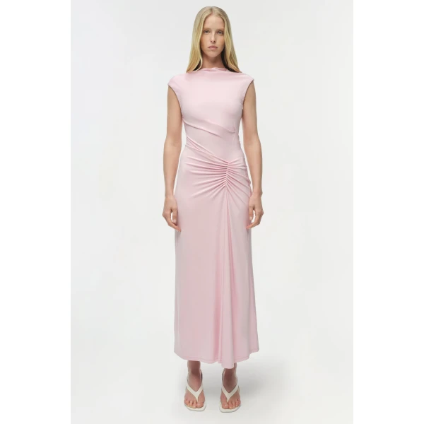 Simkhai Acacia Draped Jersey Midi Dress in Tulip, view 7