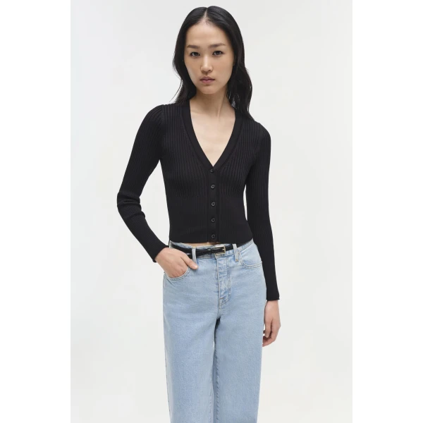 Simkhai Ailany Rib Knit Cardigan in Black, view 3