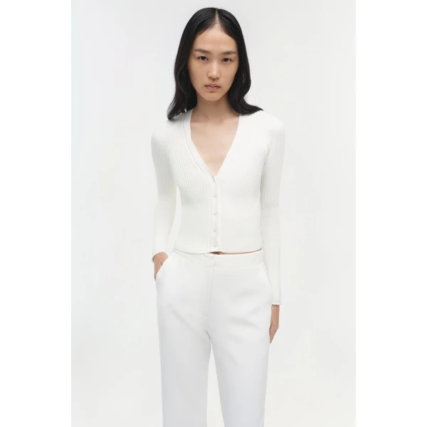 Simkhai Ailany Rib Knit Cardigan in White, view 3