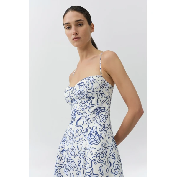 Simkhai Analise Linen Bustier Midi Dress in Blueberry Multi, view 2