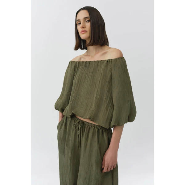 Simkhai Anni Puff Sleeve Cropped Top in Sea Turtle, view 3