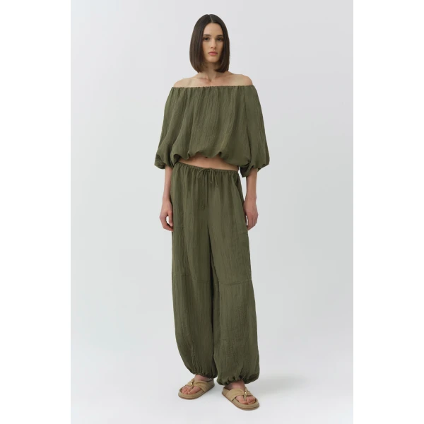 Simkhai Anni Puff Sleeve Cropped Top in Sea Turtle, view 6