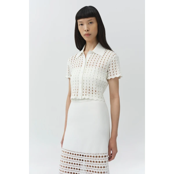 Simkhai Arlan Open Stitch Camp Shirt in Ivory, view 3