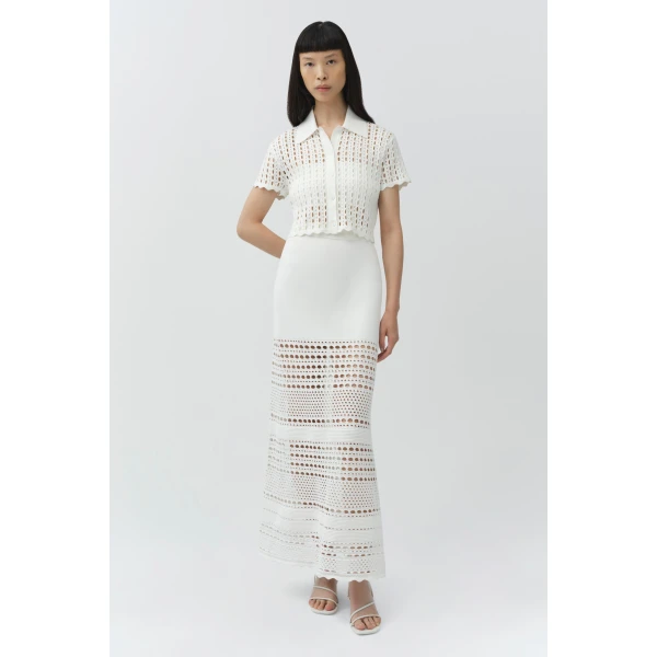 Simkhai Arlan Open Stitch Camp Shirt in Ivory, view 6