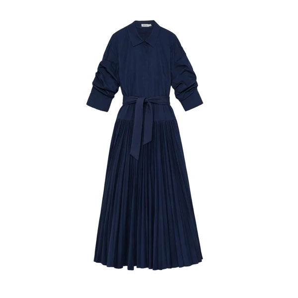Arlo Belted Cotton Maxi Dress in Midnight