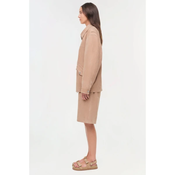 Simkhai Aslan Long Suede Jacket in Desert Sand, view 5
