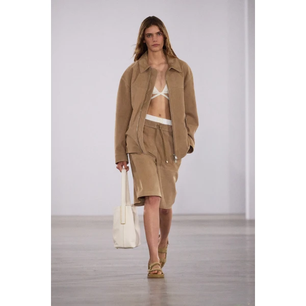 Simkhai Aslan Long Suede Jacket in Desert Sand, view 6