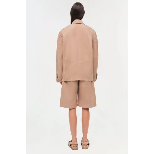Simkhai Aslan Long Suede Jacket in Desert Sand, view 7