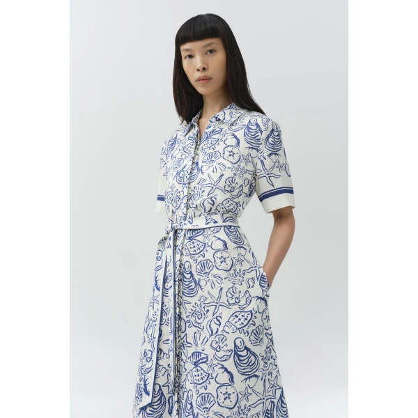 Simkhai Audria Belted Linen Midi Dress in Blueberry Multi, view 3